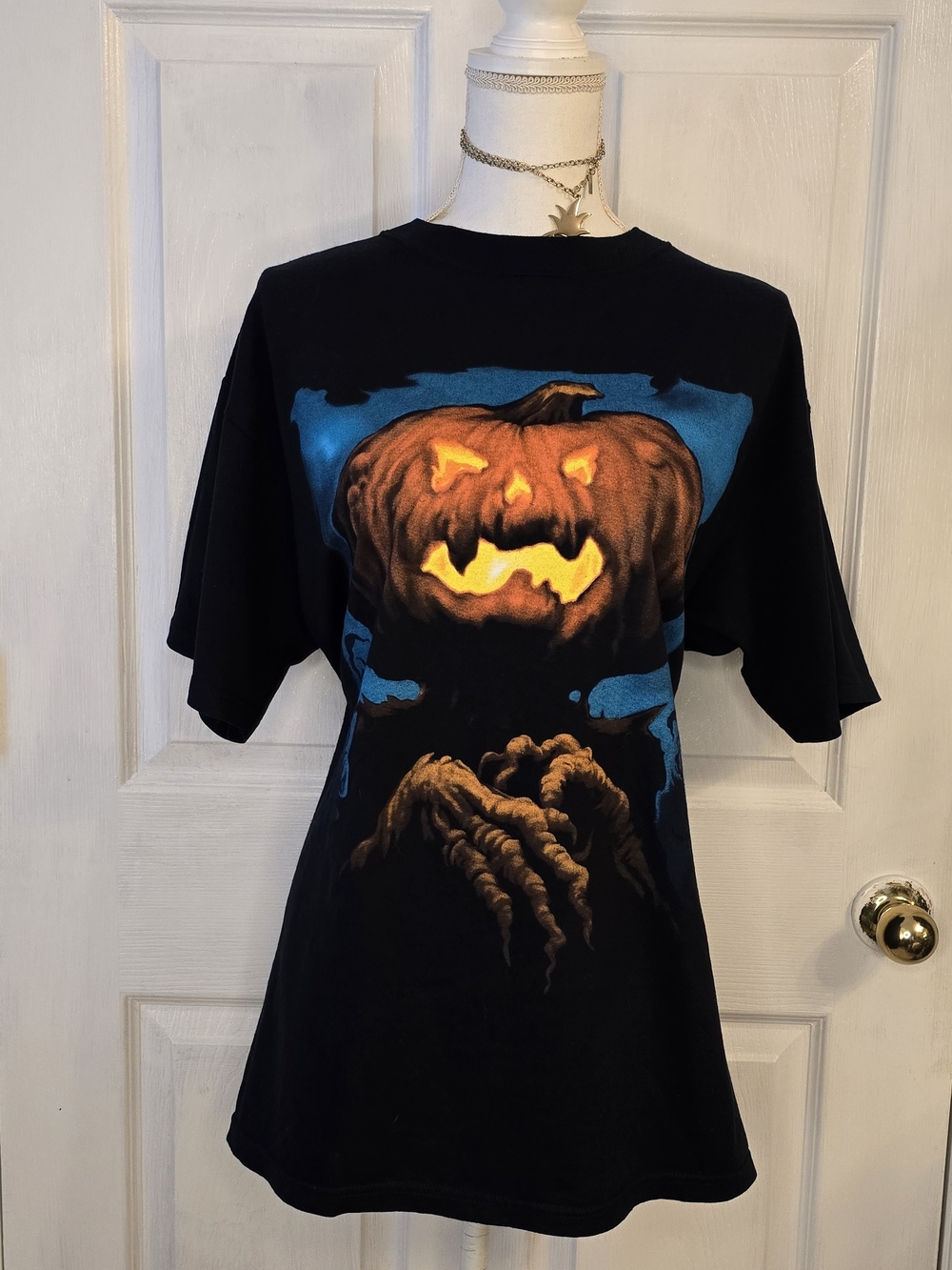 Anvil 1990s Wes Benscoter Pumpkin Head T Shirt Halloween Horror Graphic Tee Larg